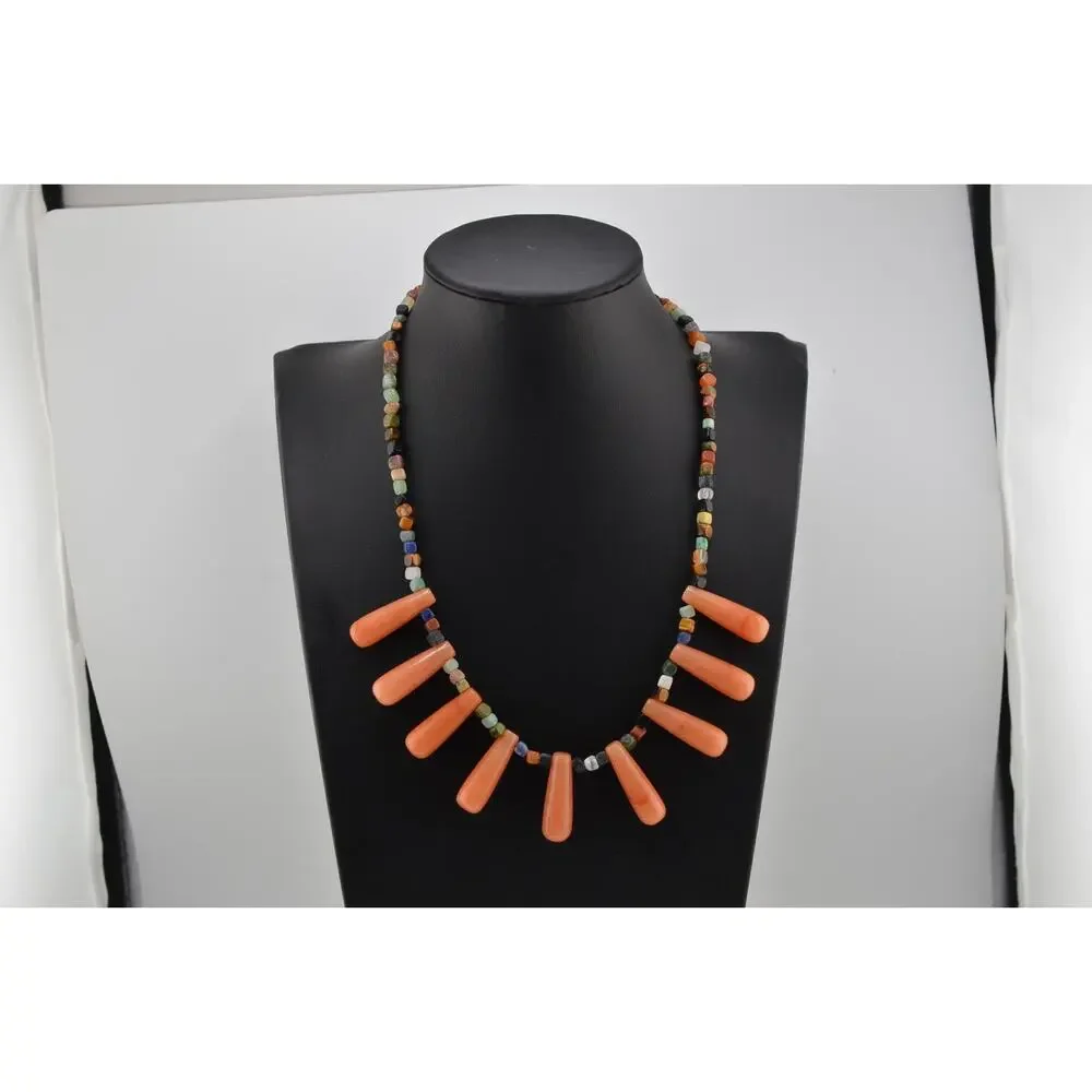 Navajo Mary W. Roanhorse Carved Brown Agate and Glass Necklace Set